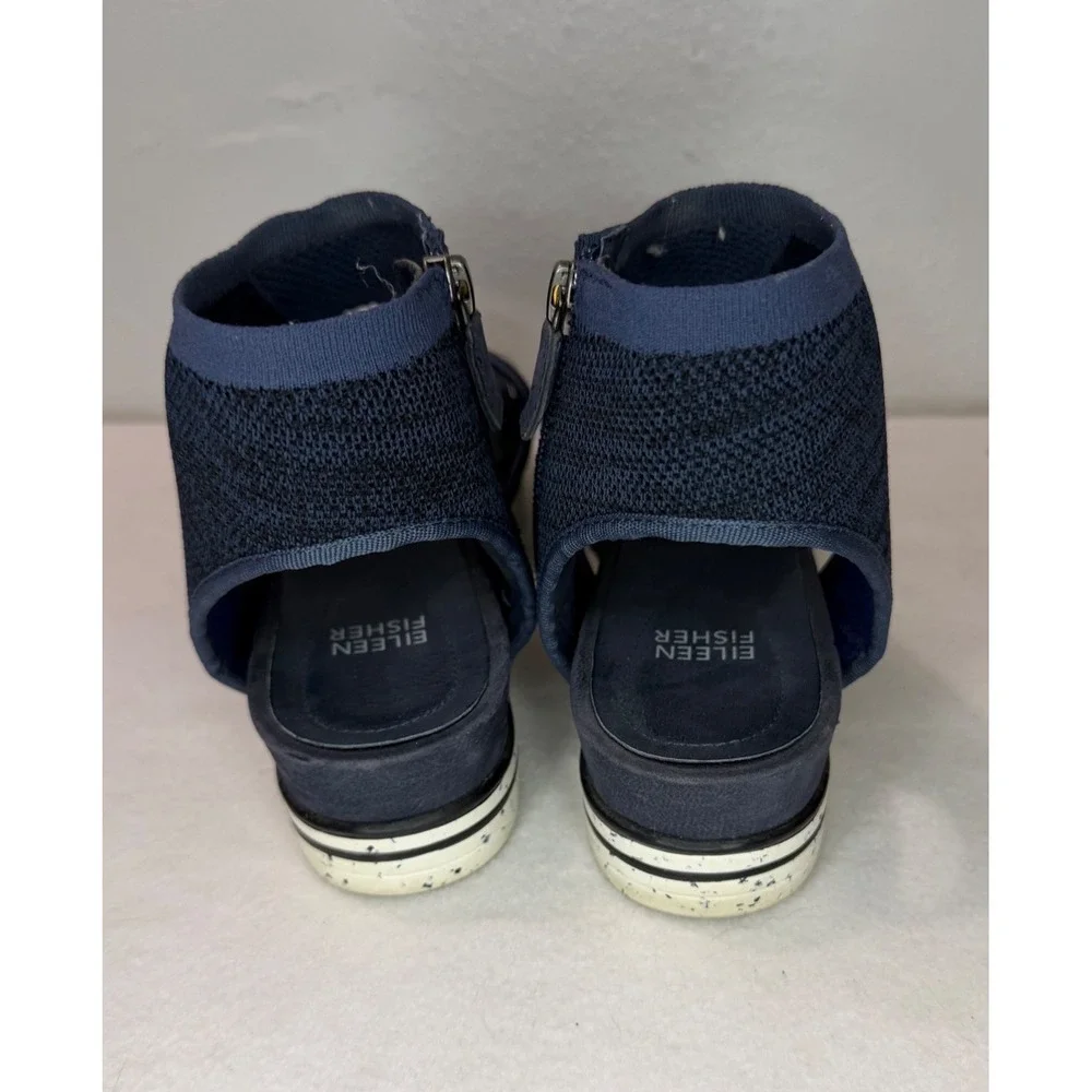 Eileen Fisher Knit Platform Sandals Women 8 Navy Blue Back Zip High Top